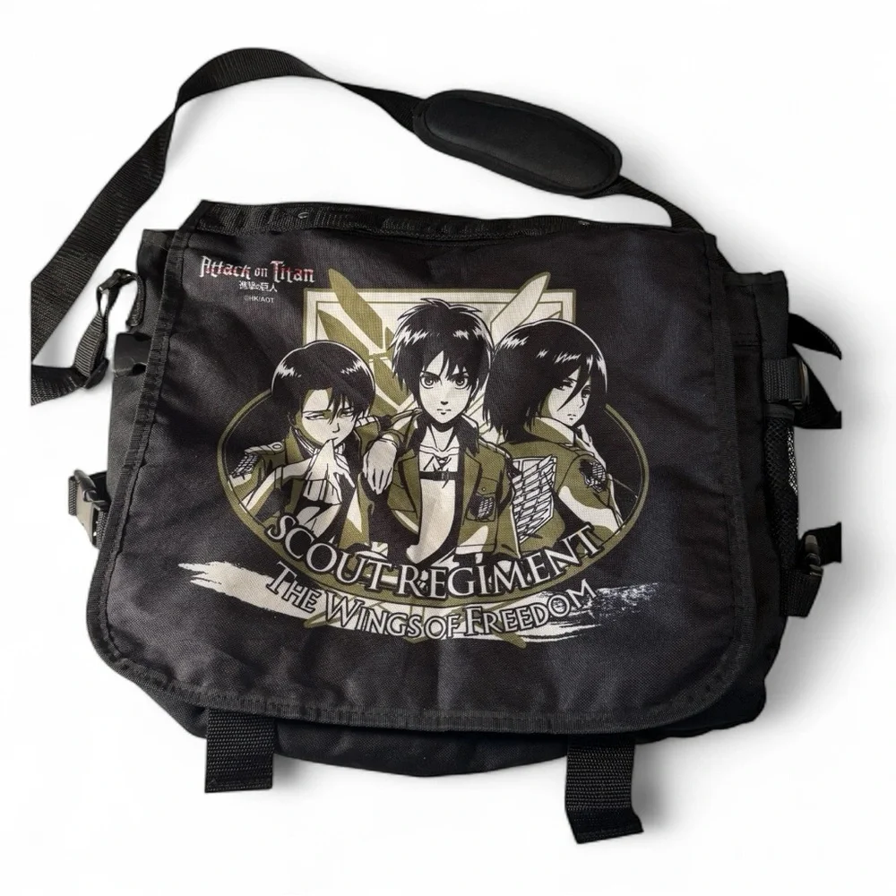 Attack on Titan Anime Black Scout Regiment Messenger Bag Laptop / Book Bag